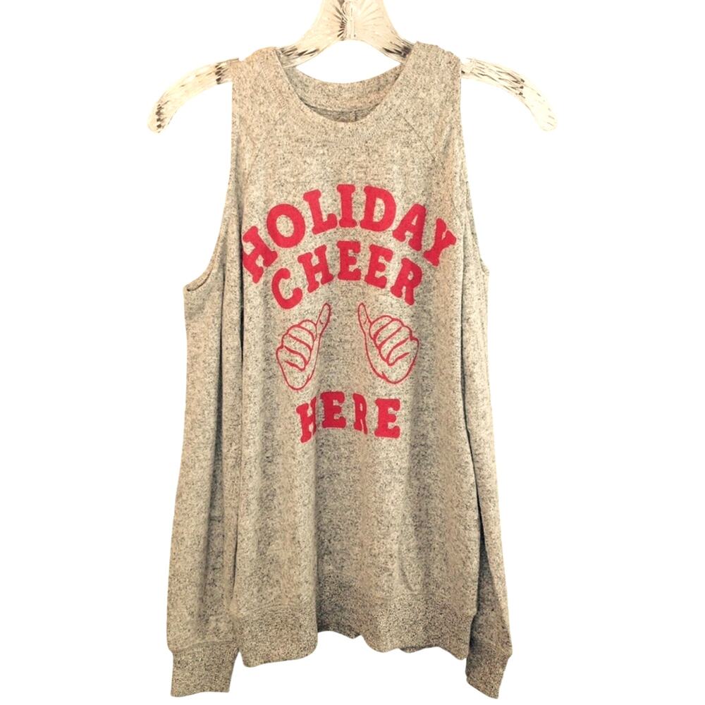 I.O.C By Icons Holiday Cheer Cold Shoulder Long Sleeve Sweater Top